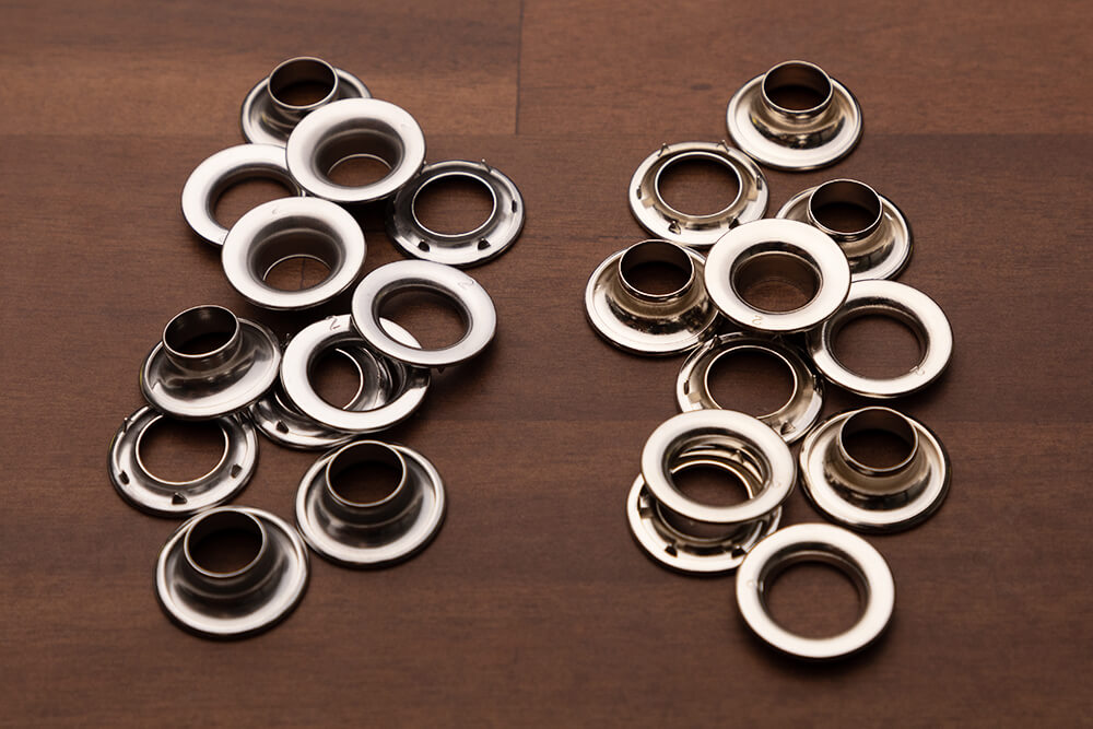 stainless steel grommets and nickel plated grommets.